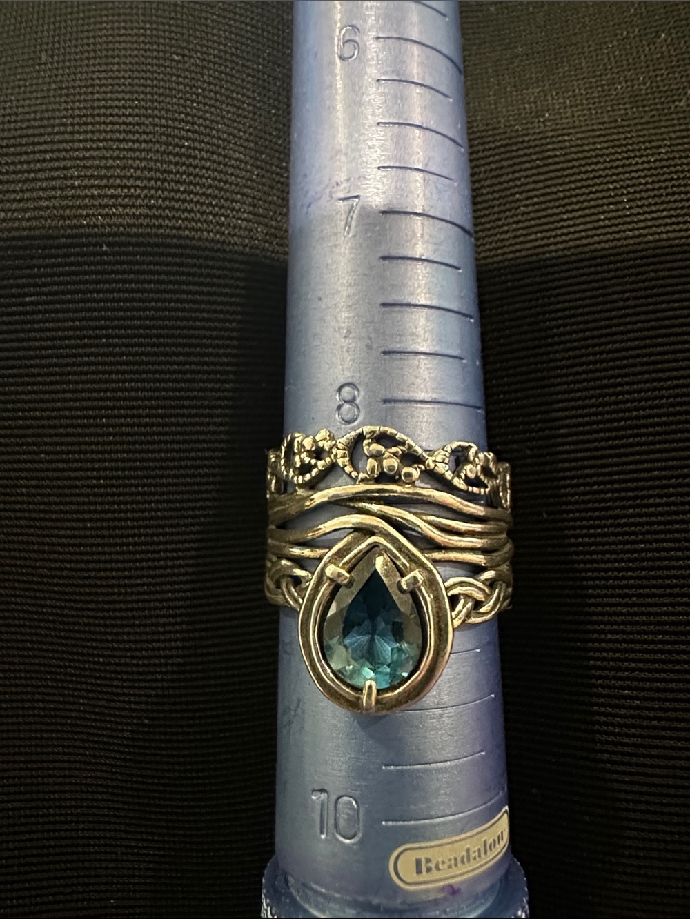 (925) Sterling Silver Teardrop London Blue  Statement Ring